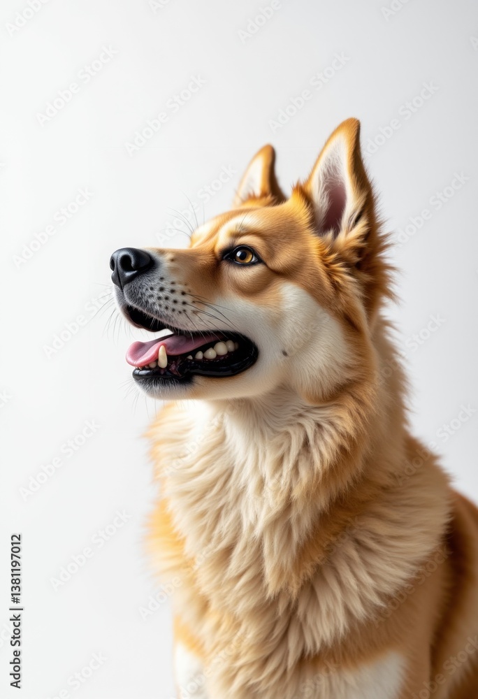 A close up of a dog with its mouth open and tongue out