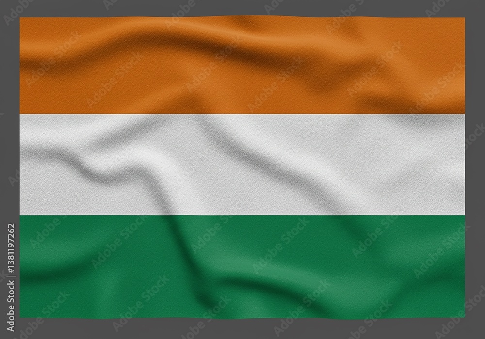 Obraz premium Wavy Ivory Coast Flag - Orange, White, Green Fabric Illustration, National Symbol, Political Icon, Country Emblem.