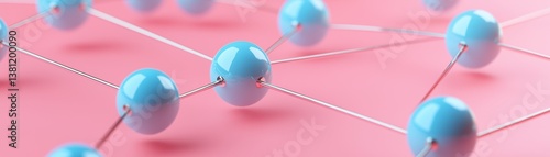 Wallpaper Mural A close-up view of interconnected blue spheres on a pink background, symbolizing networking or molecular structures. Torontodigital.ca