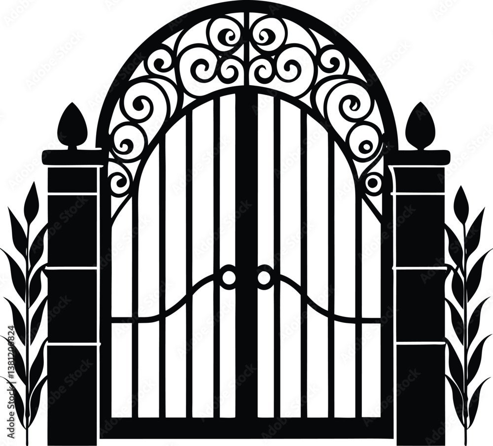 Garden Gate Silhouette Vector for Outdoor, Landscape, and Garden Design Projects Garden Gate Silhouette Vector for Outdoor, Landscape, and Garden Design Projects