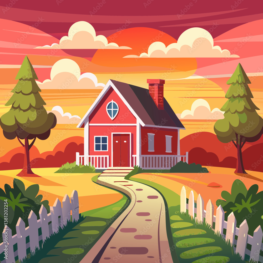 Naklejka premium Rustic Farmhouse on a Winding Path