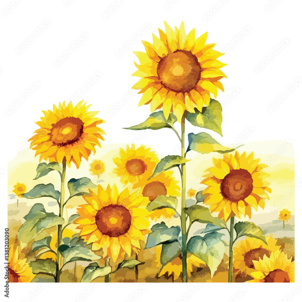 Obraz premium watercolor A field of sunflowers under the bright sun