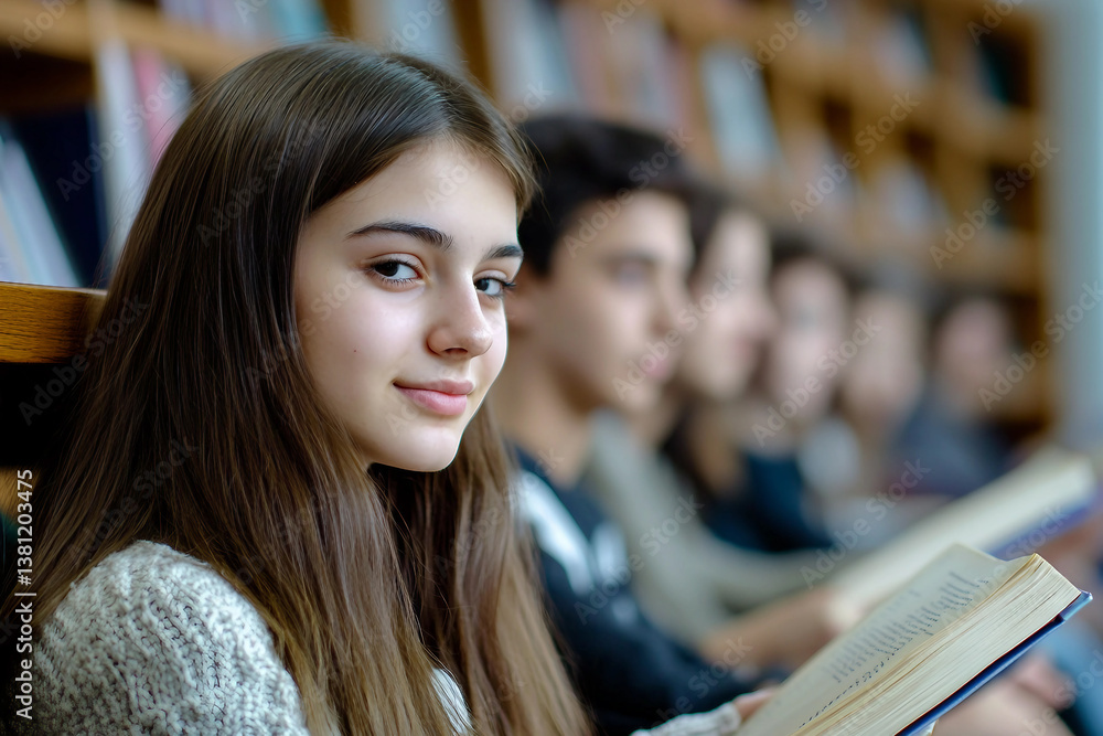 Group of students reading books in library while preparing for exam or test session, focused learning environment, generative ai Group of students reading books in library while preparing for exam or test session, focused learning environment, generative ai