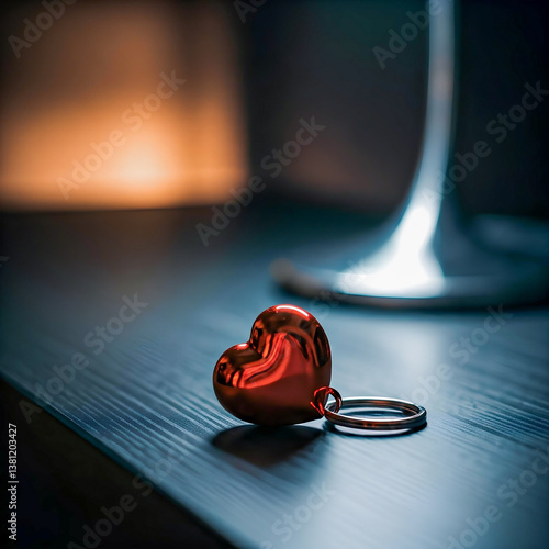 red heart keyring with blur background
