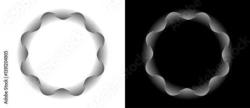 Circle with lines as dynamic abstract vector background or logo or icon. Flower concept. Black spiral on white background and white spiral on black background.
