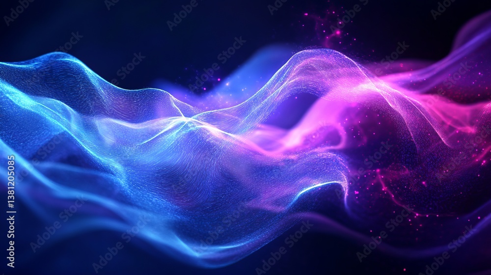 Fototapeta premium A vibrant digital wave intertwines blue and purple light, creating a stunning abstract representation of space-time.