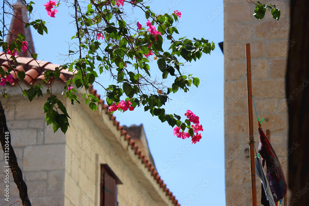 Traditional Mediterranean architectural details in Trogir, Croatia.
