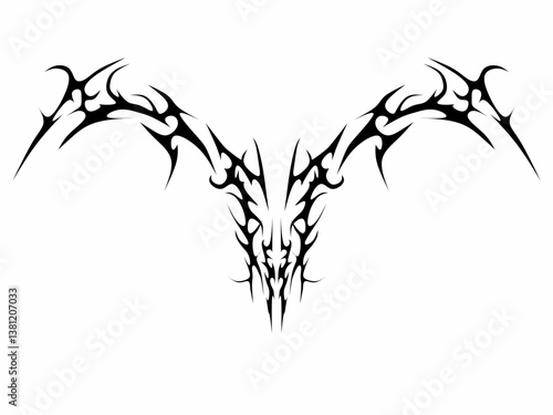 Cyber sigilism Neo tribal gothic style tattoo streetwear intricate symmetrical wings design vector isolated on white background
