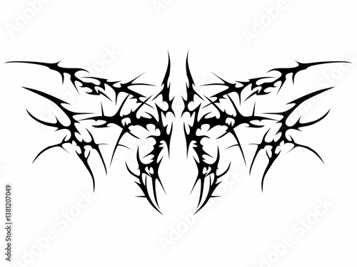 Cyber sigilism Neo tribal gothic style tattoo streetwear intricate symmetrical wings design vector isolated on white background