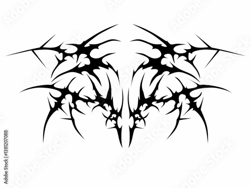 Cyber sigilism Neo tribal gothic style tattoo streetwear intricate symmetrical wings design vector isolated on white background