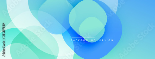 Abstract design. Overlapping circles create dynamic composition. Cool blues, greens, whites blend seamlessly. Modern aesthetic, clean lines, smooth gradients.