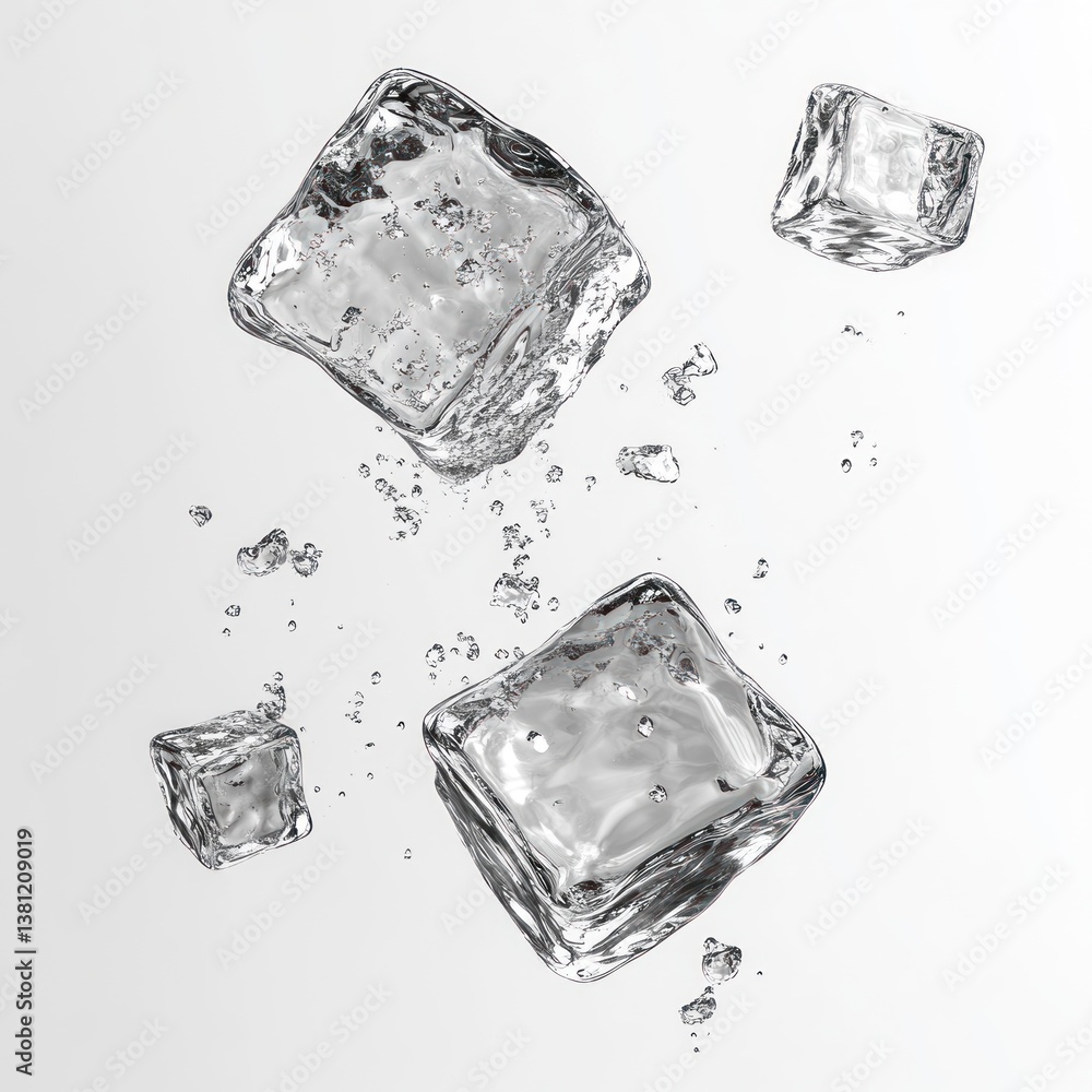 Obraz premium three falling ice cubes isolated on transparent or white background 