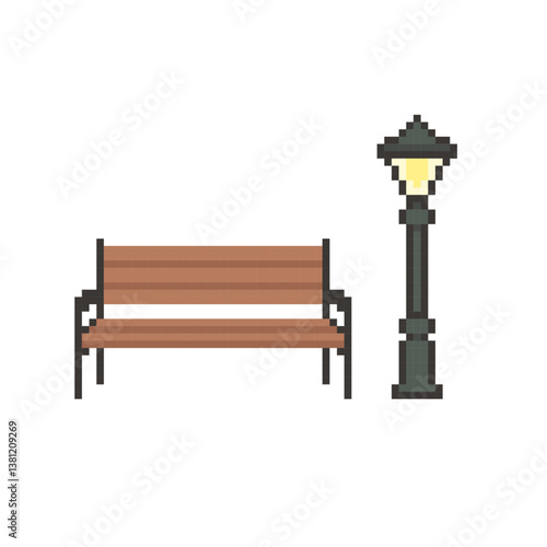 bench lamp park pixel art