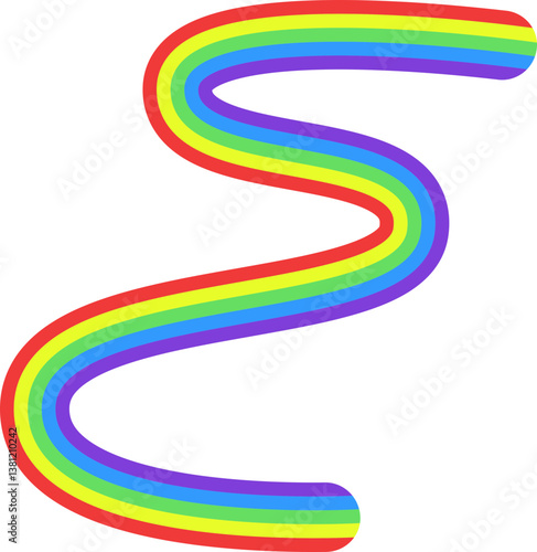 Rainbow colored line with a curved section that changes direction.