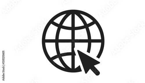Internet globe icon with cursor pointer in minimalist style  