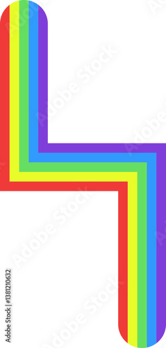 Rainbow colored line with a straight corner.