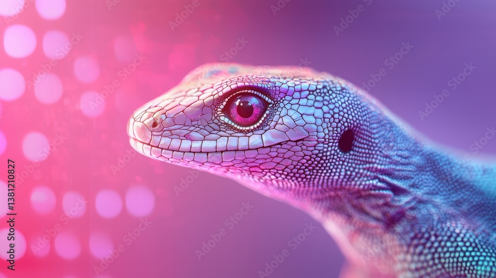 Fototapeta premium Vibrant Lizard Portrait, Close up of a colorful lizard with bokeh background.