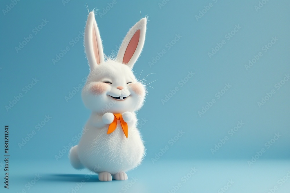 Obraz premium Bunny Smiling with Orange Bow Tie on Blue Background