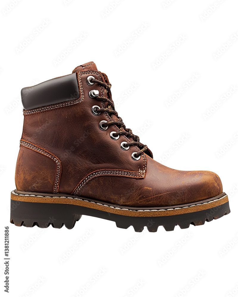 Stylish brown leather boots designed for comfort and durability in casual and outdoor settings. isolated on a transparent or white background Stylish brown leather boots designed for comfort and durability in casual and outdoor settings. isolated on a transparent or white background