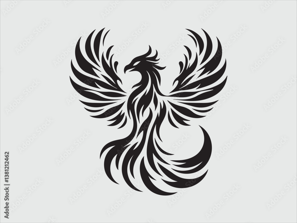 Fototapeta premium Flaming Phoenix Silhouette with Majestic Wings and Fiery Rising Symbol of Rebirth and Power