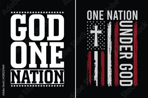 God One Nation – Christian Patriotic Typography with Cross and Flag