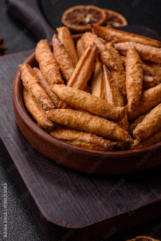 Cinnamon flavored biscuits or breadsticks Cinnamon flavored biscuits or breadsticks