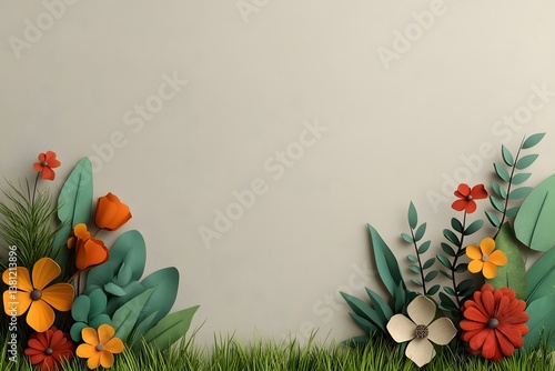 Obraz na płótnie Whimsical floral border with colorful wildflowers and lush foliage w salonie