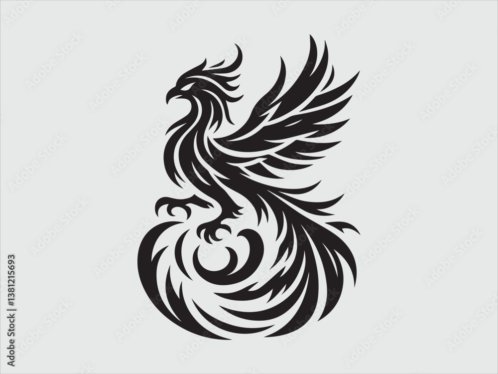 Obraz premium Flaming Phoenix Silhouette with Majestic Wings and Fiery Rising Symbol of Rebirth and Power