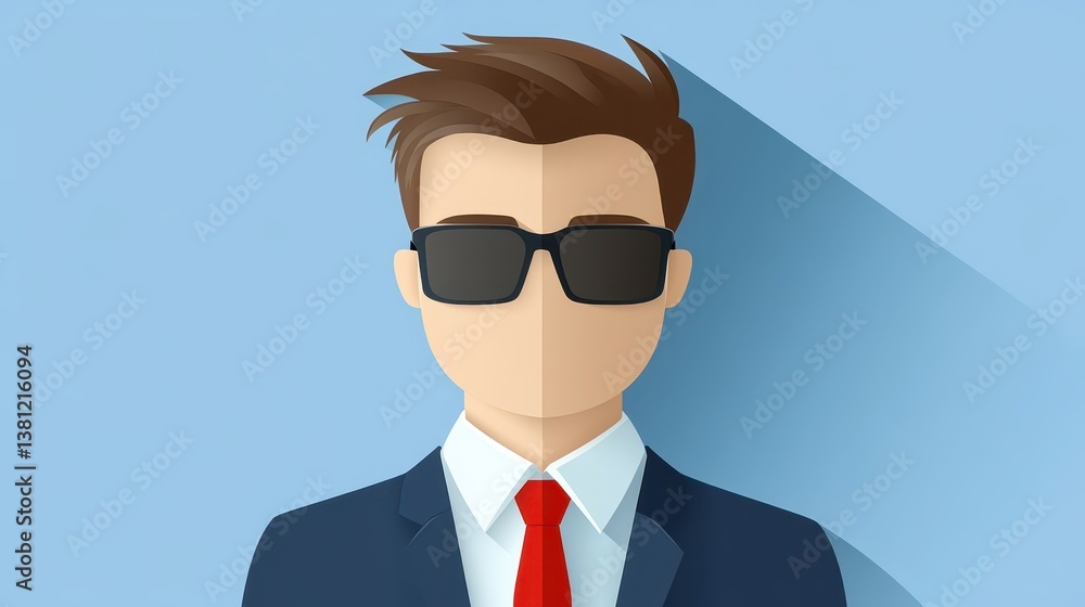 Confident businessman in a stylish suit and sunglasses, portrait of modern success Confident businessman in a stylish suit and sunglasses, portrait of modern success
