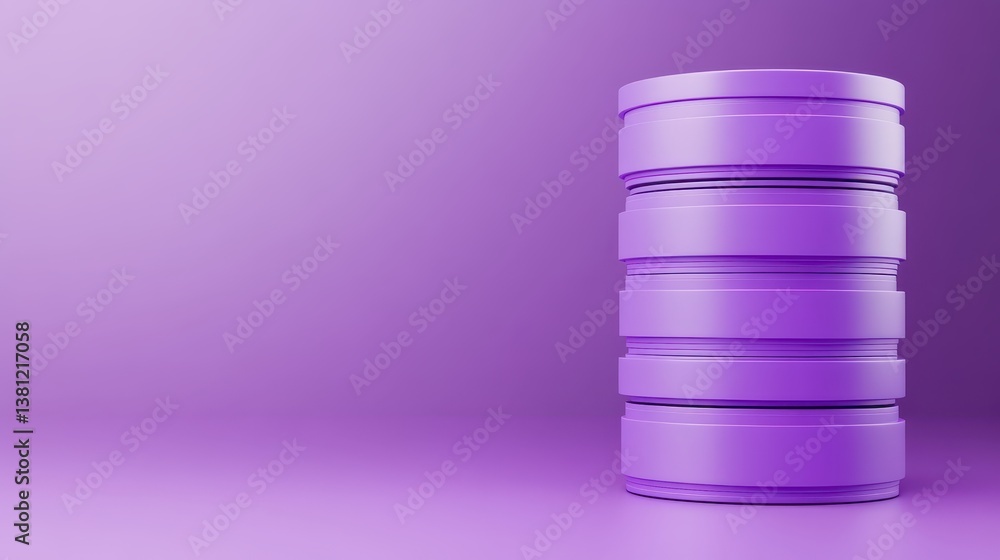 Obraz premium Stack of purple plastic containers on a monochromatic purple background, study in color and organization