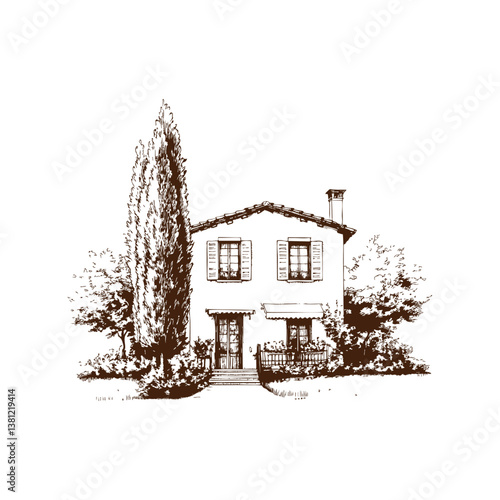 Vineyards landscapes sketched abstract digital illustration