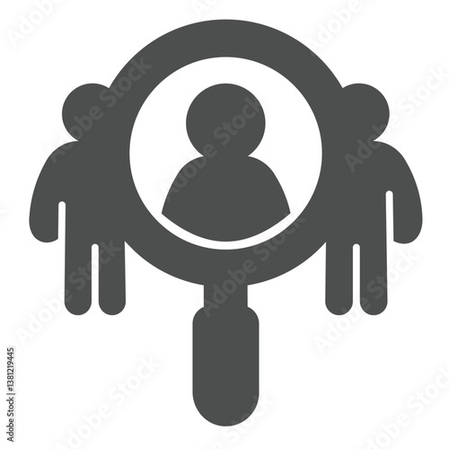 Loupe and man solid icon, recruitment concept. Vector graphics. Search for candidate, human recourse sign on white background, glyph style icon for mobile or web design.