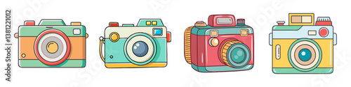 Collection of Retro Style Cameras Colorful Photography Equipment