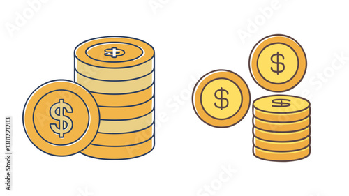 Illustration of stacks of gold coins with dollar signs showing financial wealth and prosperity