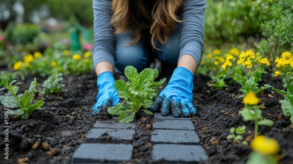 Naklejka premium Gardener planting