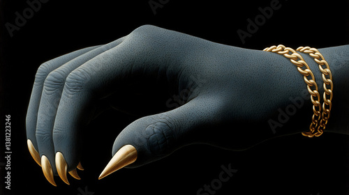 Clawed elegance with golden chains contrasts against darkness in an artistic design