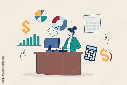 Accountant calculate tax, finance or accounting document, manage invoice, office financial chart and graph, money report or balance audit concept, businesswoman accountant working in the office.