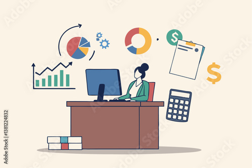 Accountant calculate tax, finance or accounting document, manage invoice, office financial chart and graph, money report or balance audit concept, businesswoman accountant working in the office.