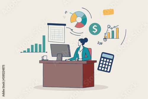 Accountant calculate tax, finance or accounting document, manage invoice, office financial chart and graph, money report or balance audit concept, businesswoman accountant working in the office.