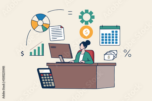 Accountant calculate tax, finance or accounting document, manage invoice, office financial chart and graph, money report or balance audit concept, businesswoman accountant working in the office.