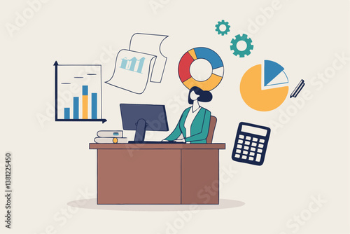 Accountant calculate tax, finance or accounting document, manage invoice, office financial chart and graph, money report or balance audit concept, businesswoman accountant working in the office.