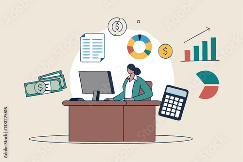 Accountant calculate tax, finance or accounting document, manage invoice, office financial chart and graph, money report or balance audit concept, businesswoman accountant working in the office.