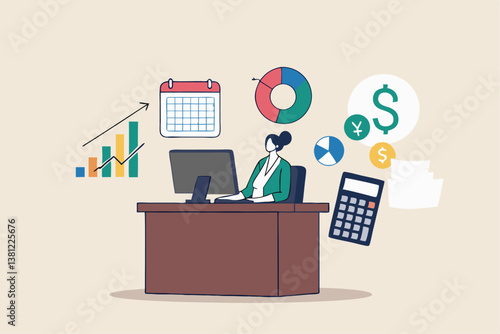 Accountant calculate tax, finance or accounting document, manage invoice, office financial chart and graph, money report or balance audit concept, businesswoman accountant working in the office.
