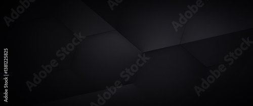 Dark abstract background - wide banner, hexagonal elements, digital illustration