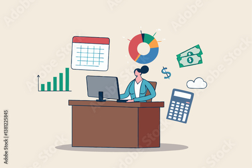 Accountant calculate tax, finance or accounting document, manage invoice, office financial chart and graph, money report or balance audit concept, businesswoman accountant working in the office.