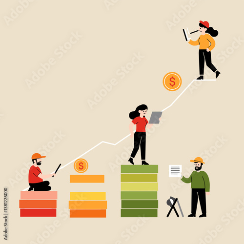 Team analyzing performance dashboard and risk meter vector concept. Group of business people interact with large gauge indicator showing poor results collaborating on monitoring KPI metrics business a