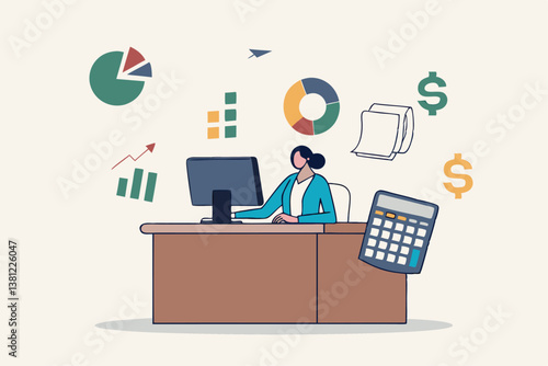Accountant calculate tax, finance or accounting document, manage invoice, office financial chart and graph, money report or balance audit concept, businesswoman accountant working in the office.