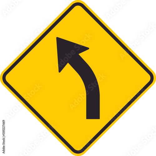 Yellow rhombus traffic sign that informs drivers of a left curve ahead.