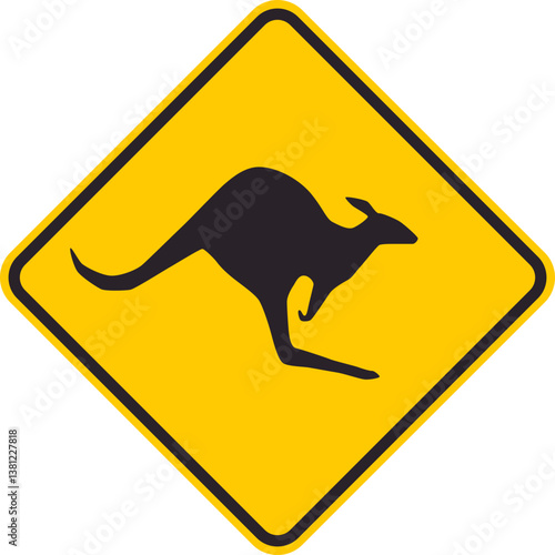 Yellow rhombus traffic sign that warns drivers of the possibility of kangaroos crossing the road.