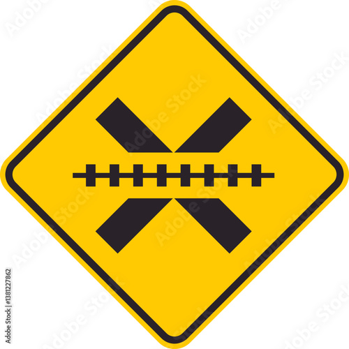 Yellow rhombus traffic sign that alerts drivers of an approaching railway crossing without a barrier.